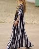 Printed Split-side Striped Batwing Sleeves Loose V-neck Maxi Dresses Beach Cover-Up