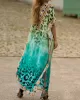 Leopard Printed Split-side Batwing Sleeves Loose V-neck Maxi Dresses Beach Cover-Up