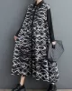 Buttoned Contrast Color Printed A-Line Long Sleeves Lapel Shirt Dress Midi Dresses