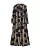 Buttoned Pleated Polka-Dot Split-Joint A-Line Long Sleeves Stand Collar Shirt Dress Maxi Dresses