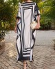 Batwing Sleeves Loose Printed Split-Side Striped Boat Neck Maxi Dresses