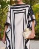 Batwing Sleeves Loose Printed Split-Side Striped Boat Neck Maxi Dresses