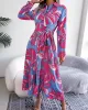 Printed Split-Joint Tied Waist Long Sleeves Loose Lapel Shirt Dress