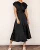 Solid Color Split-Joint Tied Waist Loose Short Sleeves Round-neck Midi Dresses