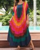 Contrast Color Printed Sun Protection Batwing Sleeves Loose Round-Neck Maxi Dresses