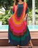 Contrast Color Printed Sun Protection Batwing Sleeves Loose Round-Neck Maxi Dresses