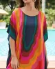 Contrast Color Printed Sun Protection Batwing Sleeves Loose Round-Neck Maxi Dresses