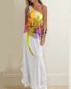 Loose Sleeveless Asymmetric Flower Print One-Shoulder Maxi Dresses