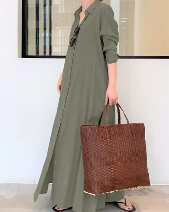 Original Solid Color Lapel Shirt Dress