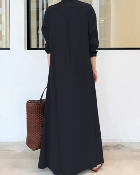 Original Solid Color Lapel Shirt Dress