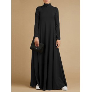 Casual Loose 4 Colors High-Neck Long Sleeves Maxi Dress