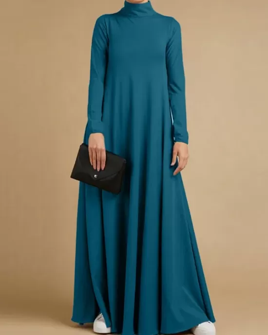 Casual Loose 4 Colors High-Neck Long Sleeves Maxi Dress