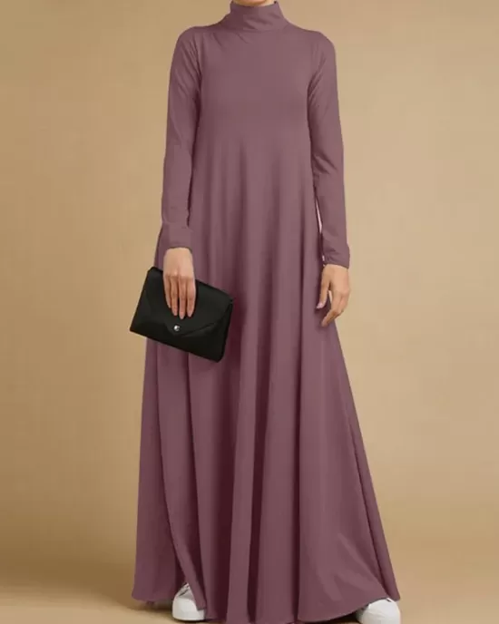 Casual Loose 4 Colors High-Neck Long Sleeves Maxi Dress