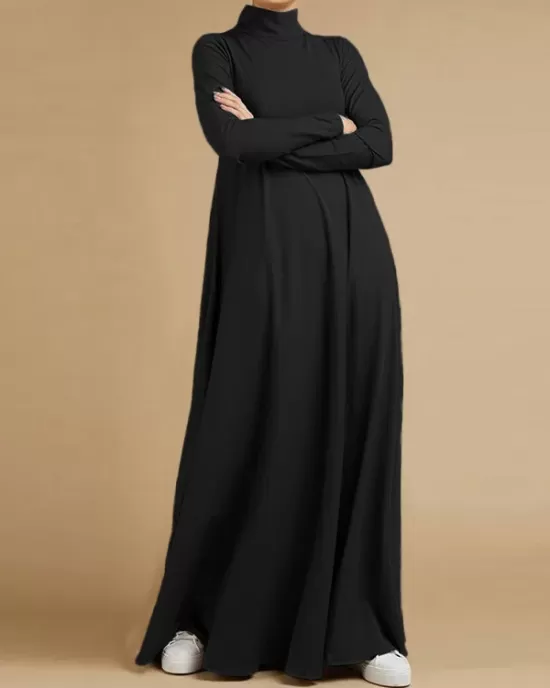 Casual Loose 4 Colors High-Neck Long Sleeves Maxi Dress