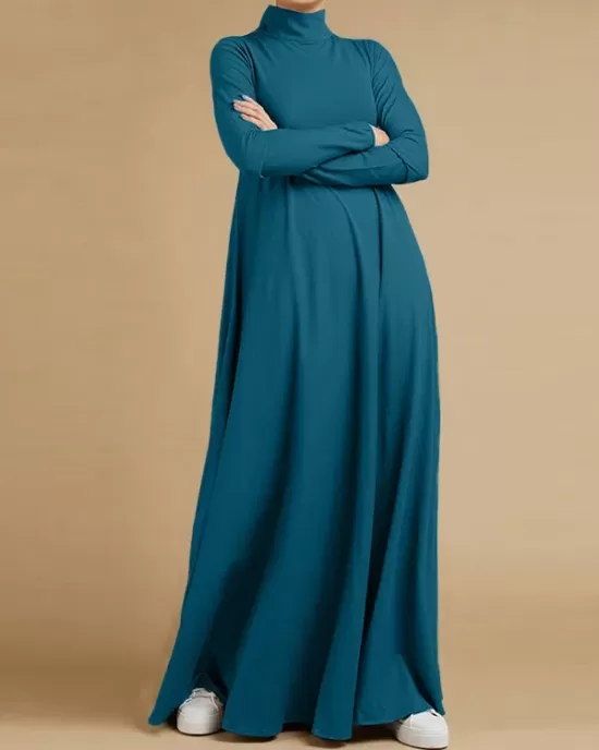 Casual Loose 4 Colors High-Neck Long Sleeves Maxi Dress