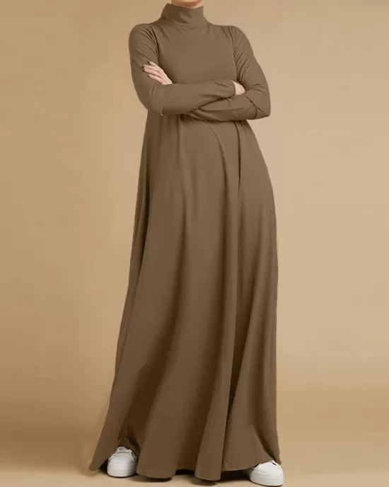 Casual Loose 4 Colors High-Neck Long Sleeves Maxi Dress