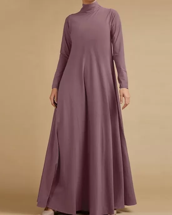 Casual Loose 4 Colors High-Neck Long Sleeves Maxi Dress