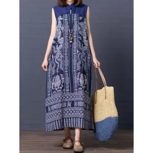 Loose National Style Sleeveless Long Dress