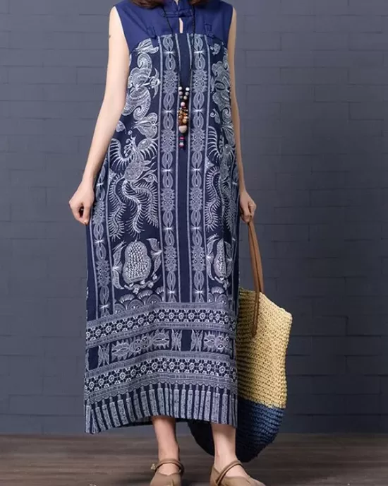 Loose National Style Sleeveless Long Dress