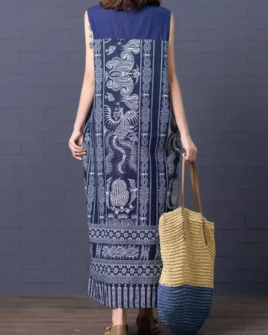 Loose National Style Sleeveless Long Dress