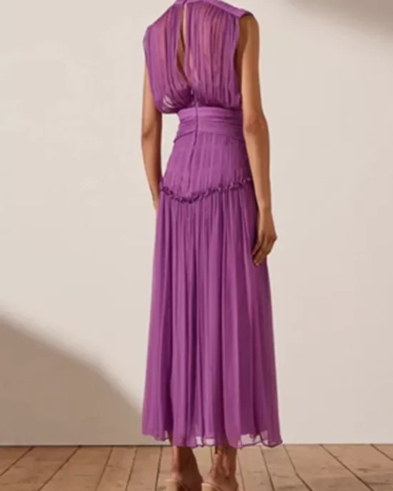 Urban Solid Color High Waisted Falbala Maxi Dress