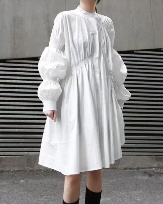 Loose Original Designed Irregular Puff Shirt Dress