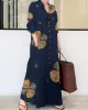 Vintage Floral Printed Lapel Oversize Maxi Dress