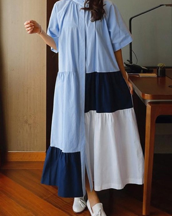 Loose Split-joint A-line Long Dress