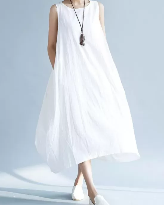 New Artistic Solid Sleeveless Dress