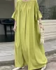 Solid Color Half Sleeves Loose Round-Neck Midi Dresses