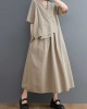 Pleated Solid Color Split-Joint Loose Short Sleeves V-Neck Midi Dresses