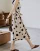 Contrast Color Pleated Polka-Dot Split-Joint Tied Waist Loose Sleeveless Round-Neck Midi Dresses