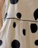 Contrast Color Pleated Polka-Dot Split-Joint Tied Waist Loose Sleeveless Round-Neck Midi Dresses