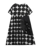 Polka-Dot Split-Joint Loose Short Sleeves Round-Neck Midi Dresses