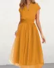 Solid Color Loose Short Sleeves V-Neck Midi Dresses