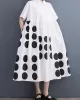 Buttoned Pockets Polka Dot Printed A-line Loose Lapel Midi Dresses