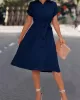 Buttoned Solid Color Tied Waist A-Line High Waisted Lapel Collar Shirt Dress Midi Dresses