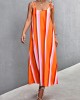 Contrast Color Striped Tied Loose Sleeveless U-Neck Slip Dress Midi Dresses