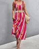 Contrast Color Striped Tied Loose Sleeveless U-Neck Slip Dress Midi Dresses