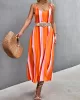 Contrast Color Striped Tied Loose Sleeveless U-Neck Slip Dress Midi Dresses