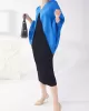 Contrast Color Pleated Batwing Sleeves Loose Round-neck Midi Dresses