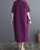 Chinese Frog Buttons Pockets Solid Color Split-Side A-Line Loose V-Neck Midi Dresses