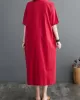 Chinese Frog Buttons Pockets Solid Color Split-Side A-Line Loose V-Neck Midi Dresses