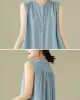 Buttoned Pleated Solid Color A-Line Sleeveless Round-Neck Midi Dresses