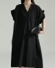 Adjustable Drawstring Pleated Solid Color Loose Raglan Sleeve V-Neck Shirt Dress Midi Dresses