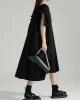 Adjustable Drawstring Pleated Solid Color Loose Raglan Sleeve V-Neck Shirt Dress Midi Dresses