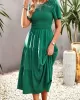 Elastics Solid Color Loose Short Sleeves Round-neck Midi Dresses