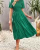 Elastics Solid Color Loose Short Sleeves Round-neck Midi Dresses