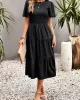 Elastics Solid Color Loose Short Sleeves Round-neck Midi Dresses