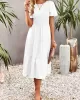 Elastics Solid Color Loose Short Sleeves Round-neck Midi Dresses